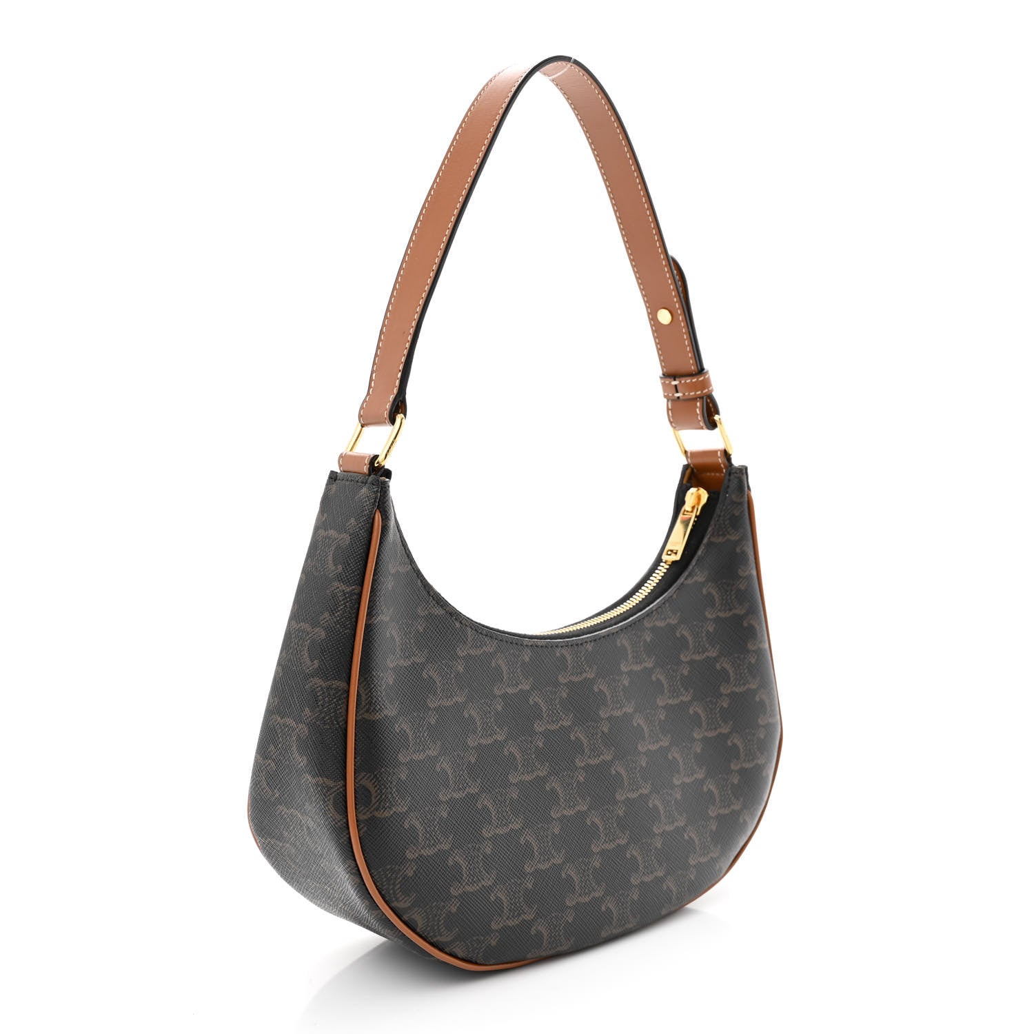 Celine Triomphe Canvas Calfskin Ava Shoulder Bag Tan 3 of 13