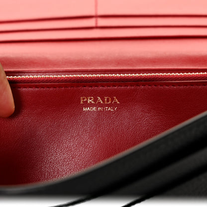 Prada Vitello Daino Bi-Color Continental Flap Travel Wallet Black Fuoco 7 of 8