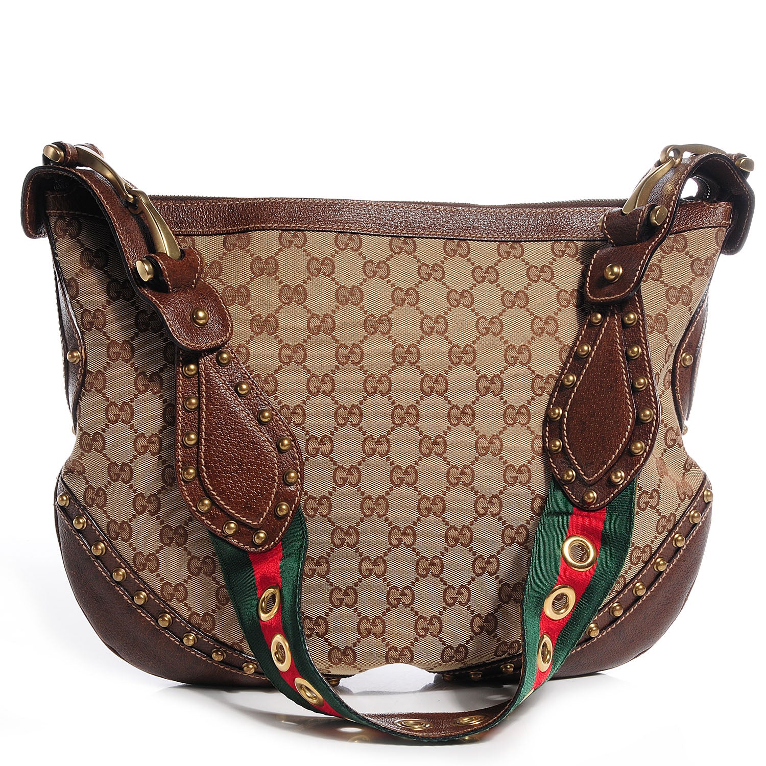 Gucci Monogram Pelham Studded Shoulder Bag Brown 1 of 8