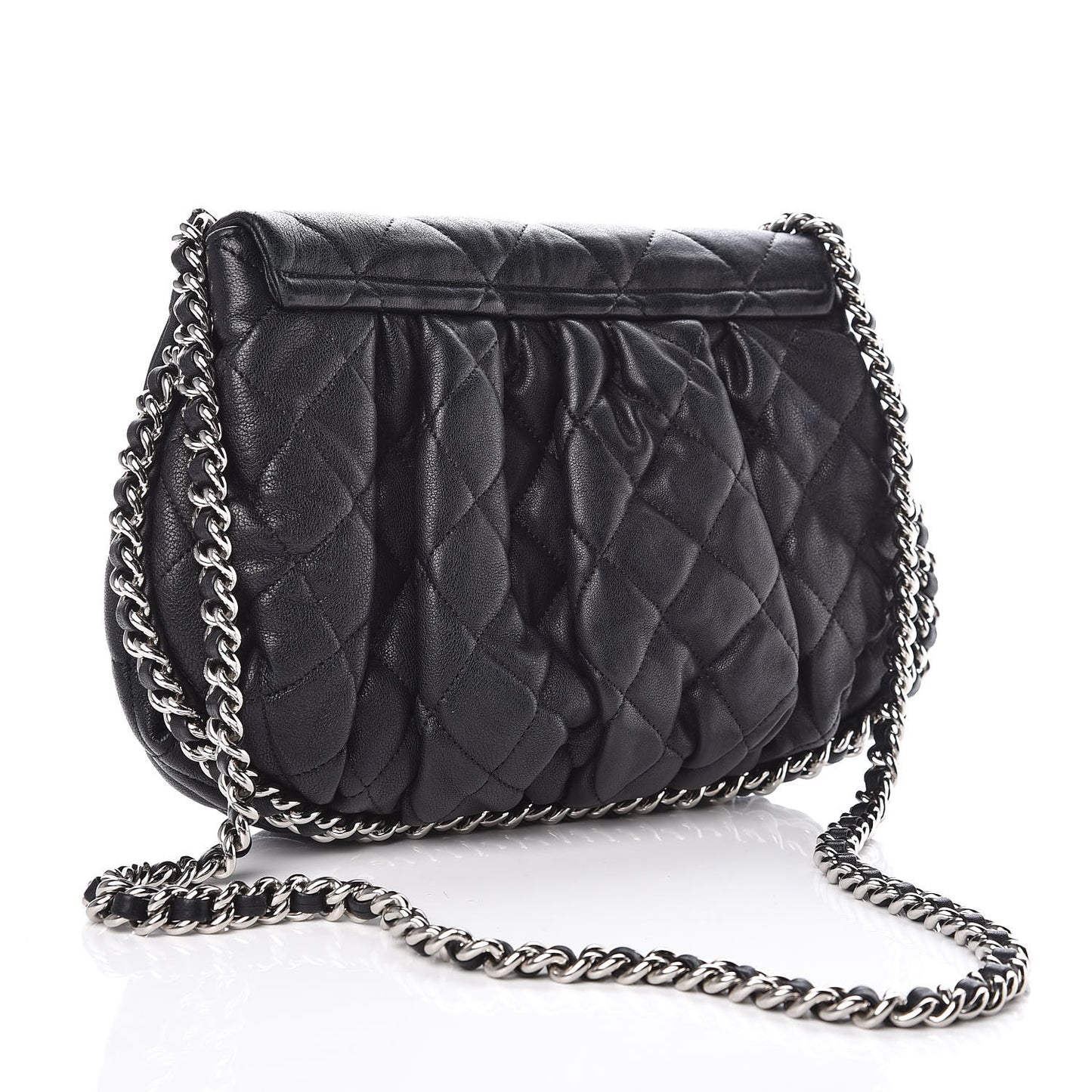 Washed Lambskin Quilted Medium Chain Around Messenger Black