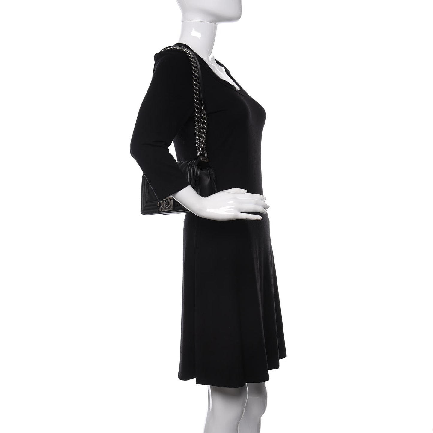 Calfskin Chevron Quilted Small Boy Flap Black