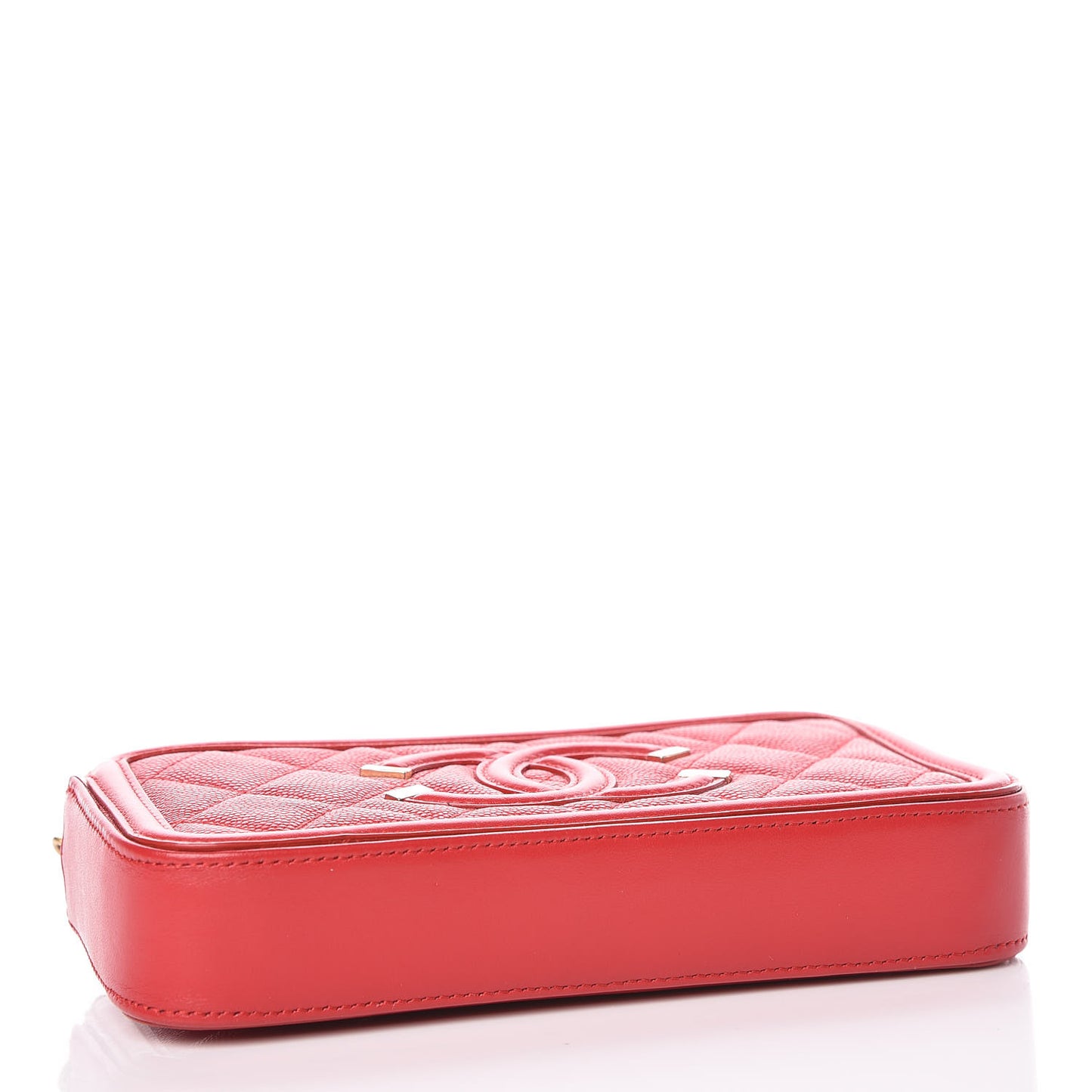 Caviar Quilted CC Filigree Clutch With Chain Red