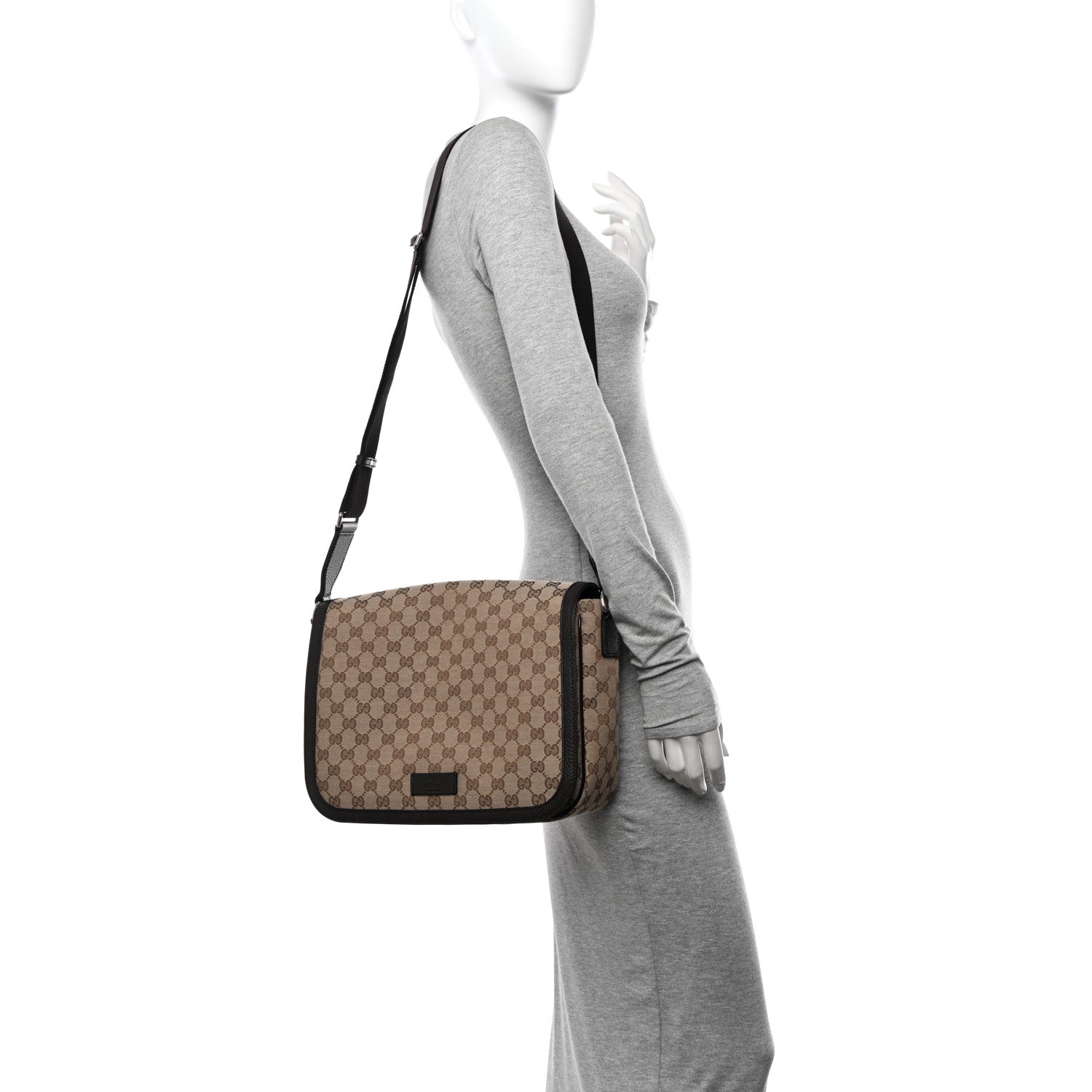 Gucci Monogram Large Flap Messenger Bag Beige Dark Brown 2 of 10
