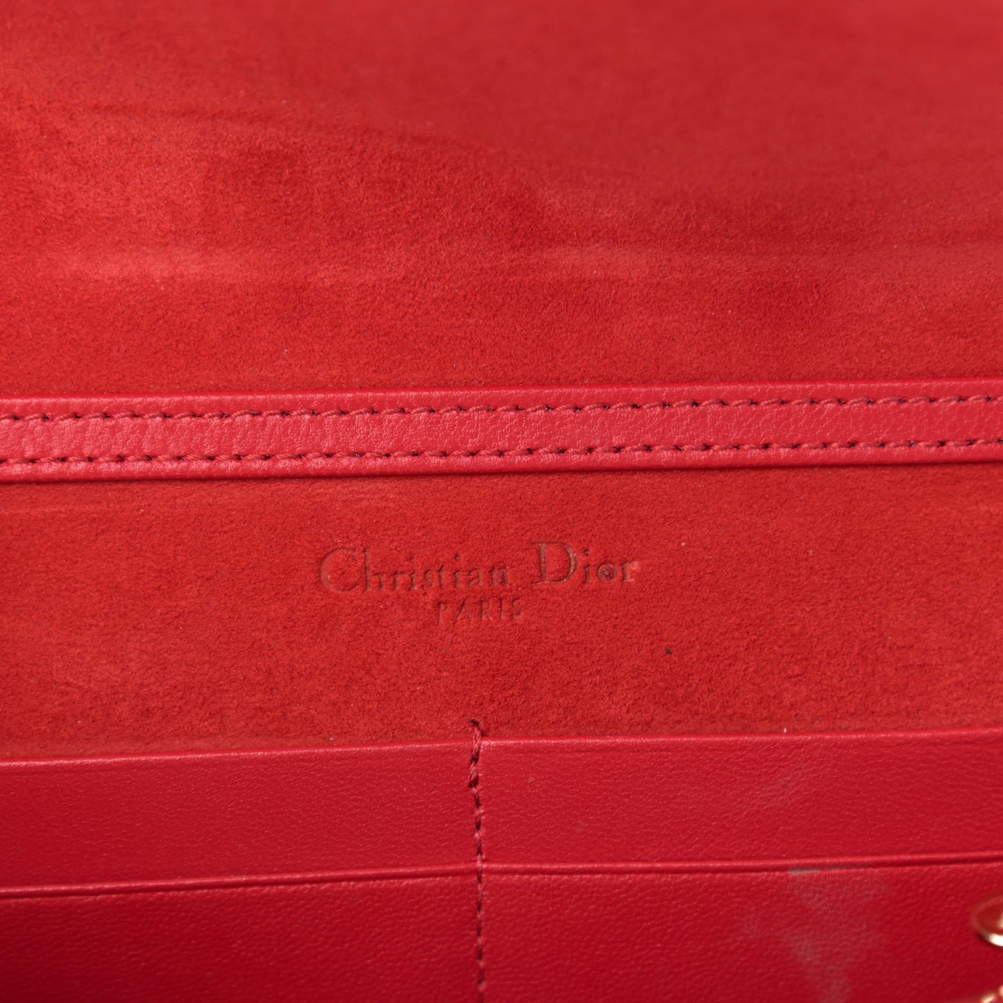 Grained Calfskin Diorama Wallet on Chain Pouch Rouge Vif