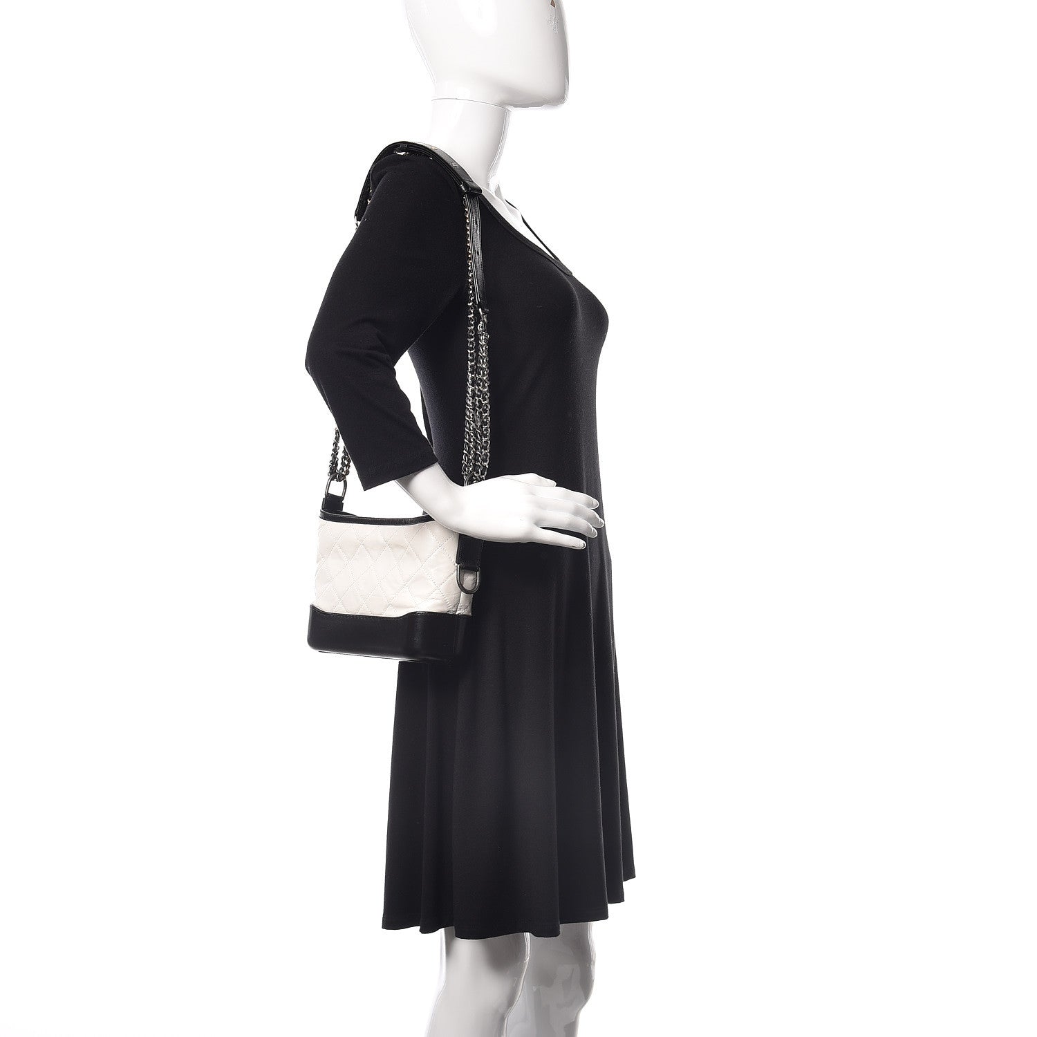 Chanel Aged Calfskin Quilted Small Gabrielle Hobo Black White 2 of 9