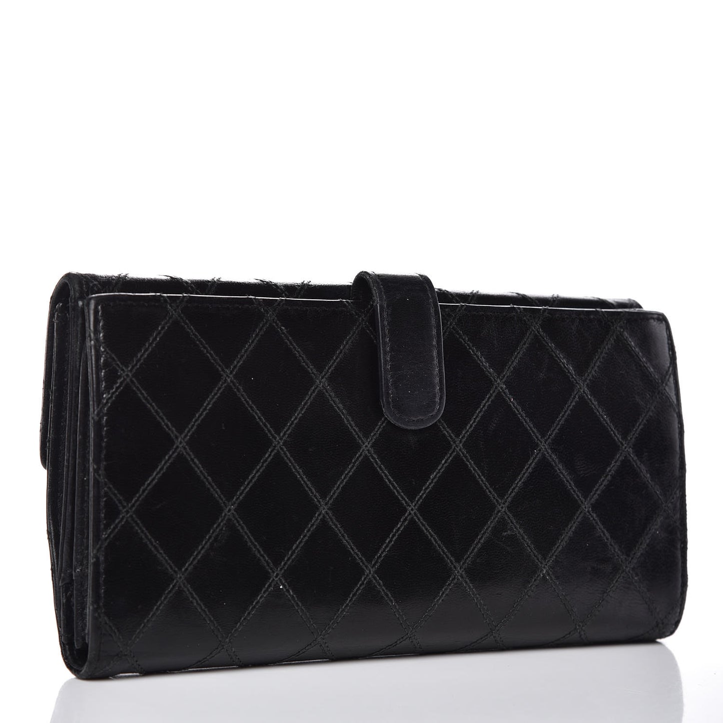 Lambskin Diamond Stitched Flap Wallet Black
