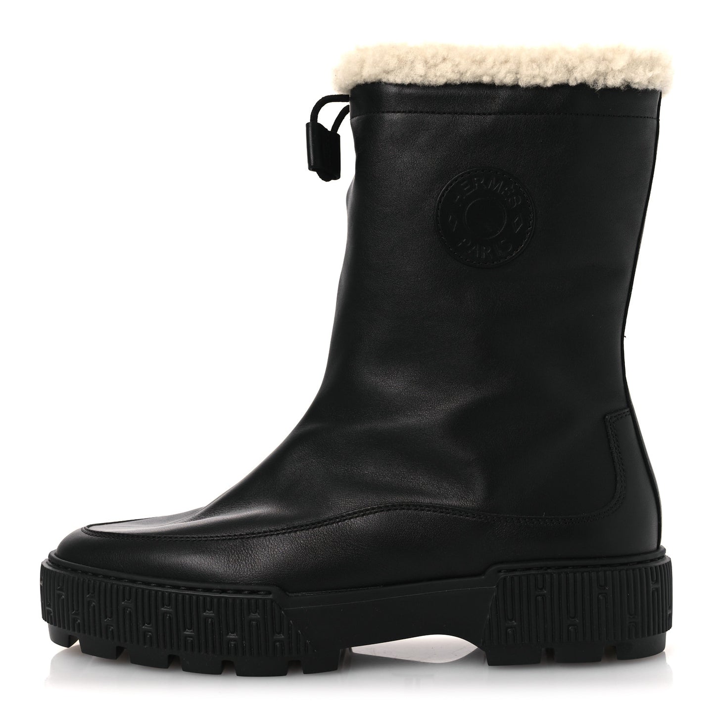 Calfskin Shearling Womens Journey Ankle Boots 38.5 Black Ecru