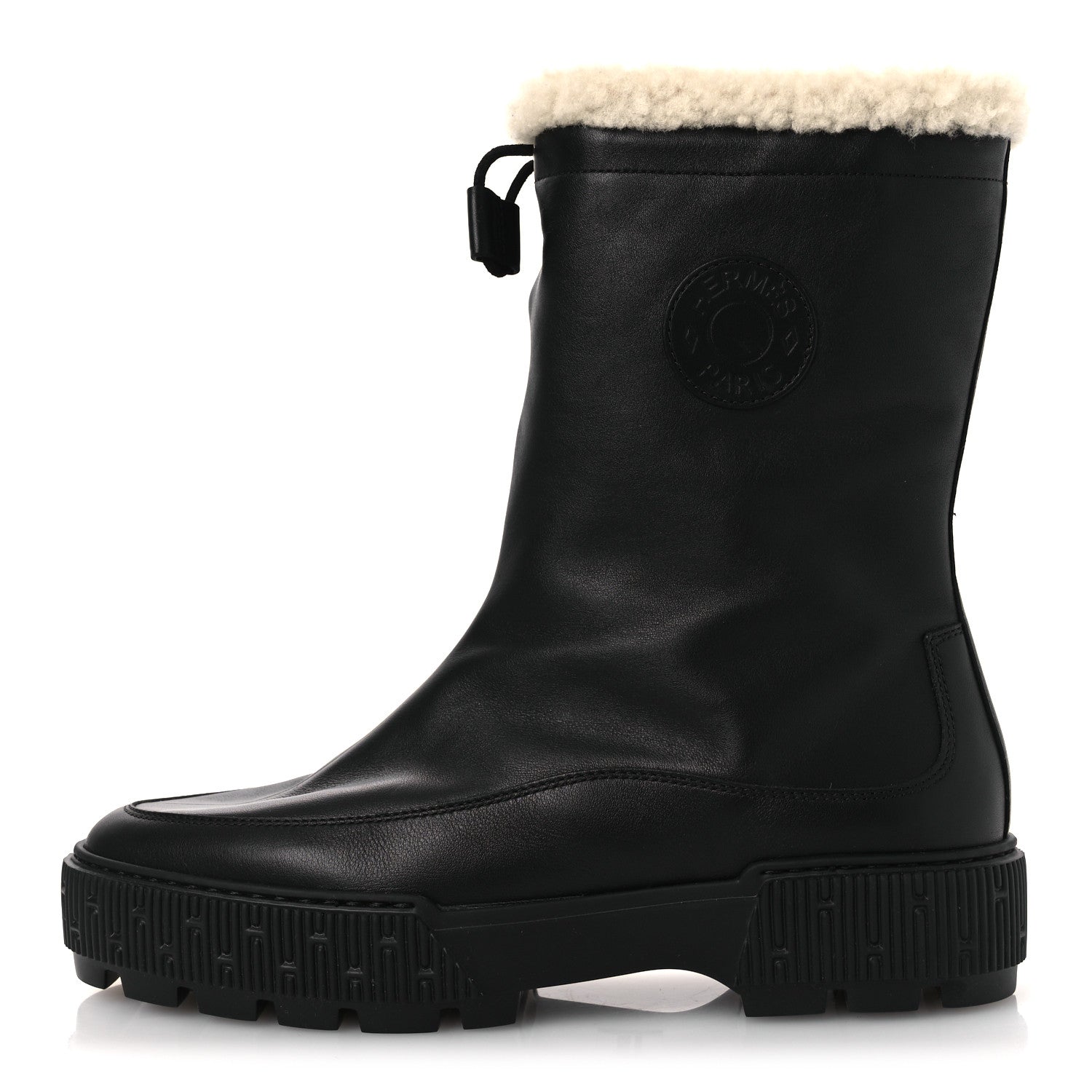 Hermes Calfskin Shearling Womens Journey Ankle Boots 38.5 Black Ecru 1 of 10