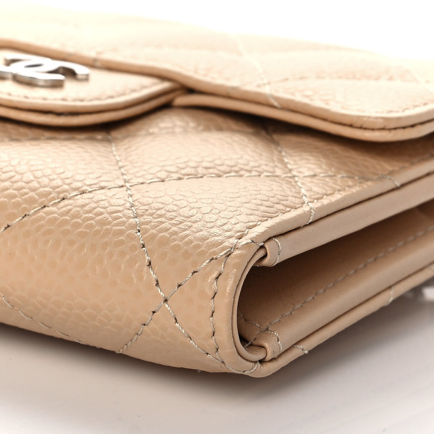 Caviar Quilted Compact Flap Wallet Beige