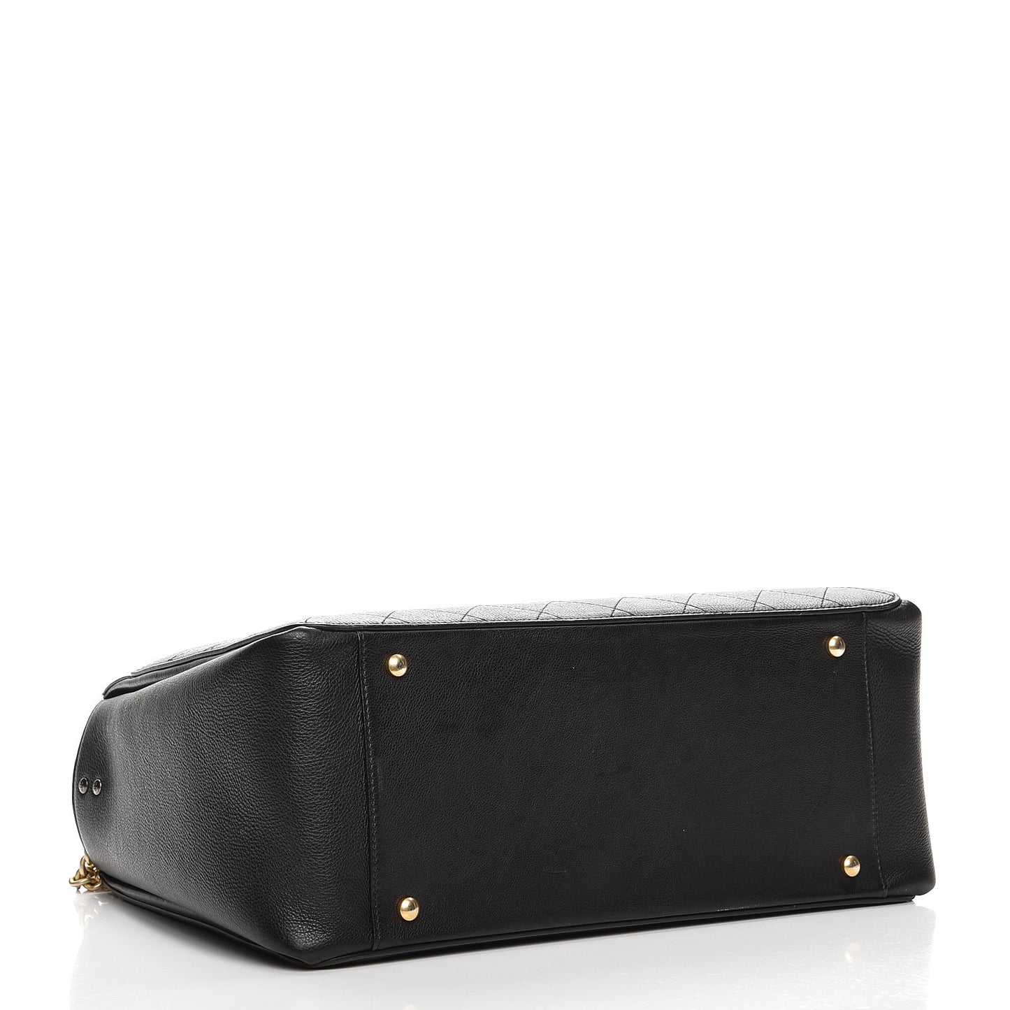 Calfskin Stitched Large Straight Lines Shopping Tote Black
