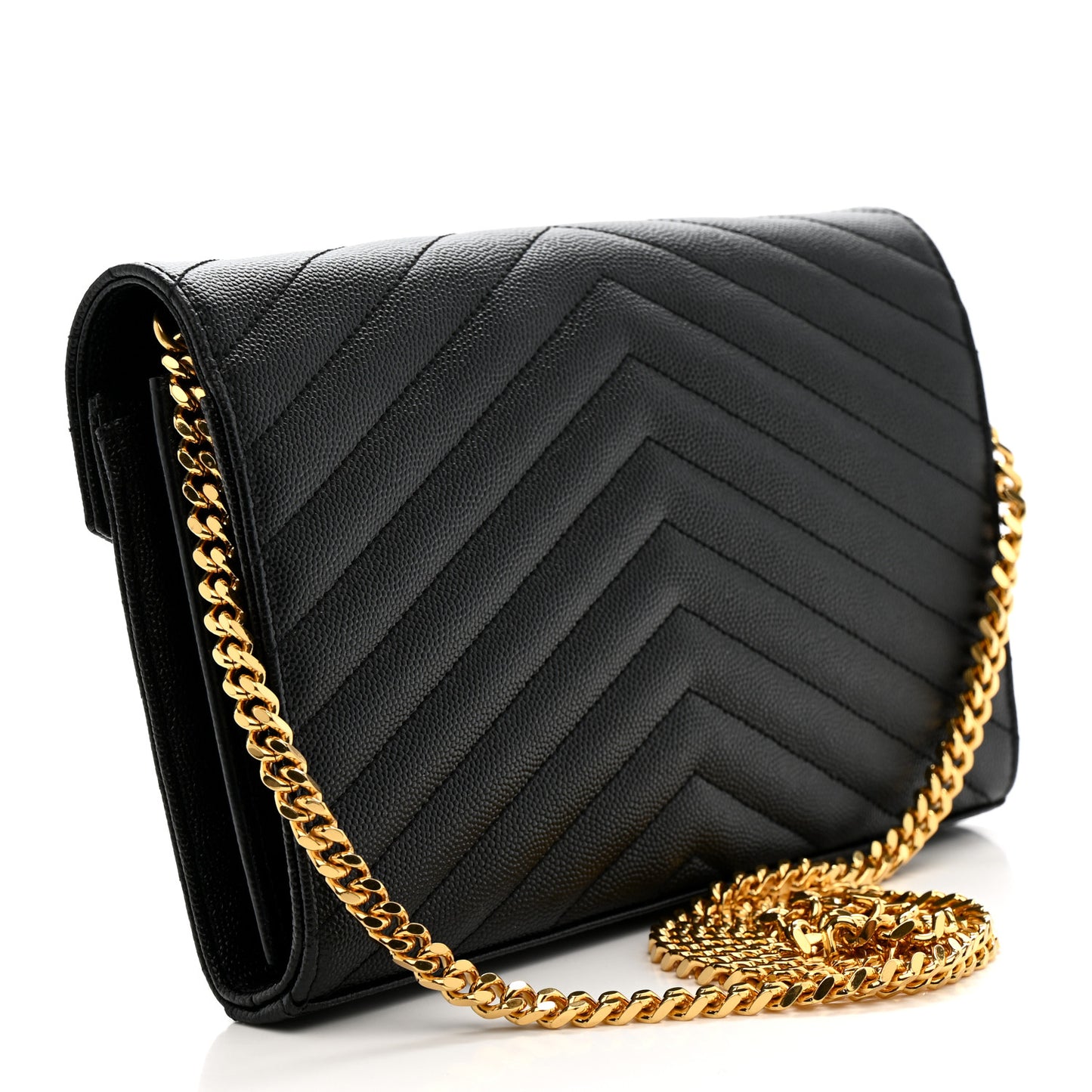 Grain De Poudre Matelasse Chevron Monogram Chain Wallet Black