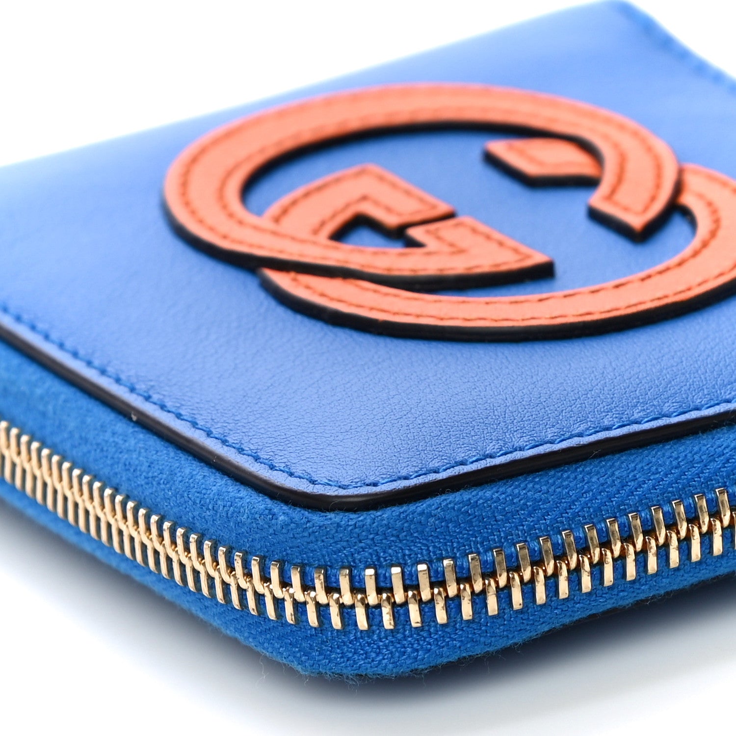 Gucci Vitello Eclipse Interlocking G Zip Around Card Case Wallet Bright Splash Carrot Orange 9 of 10