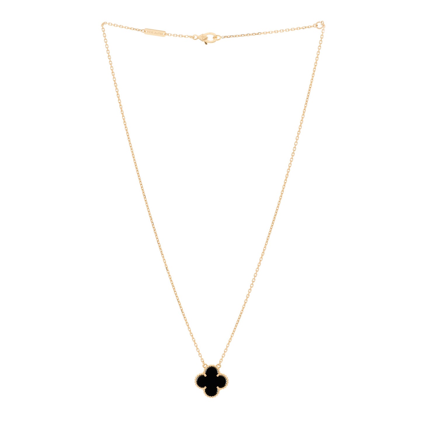 18K Yellow Gold Black Onyx Vintage Alhambra Pendant Necklace
