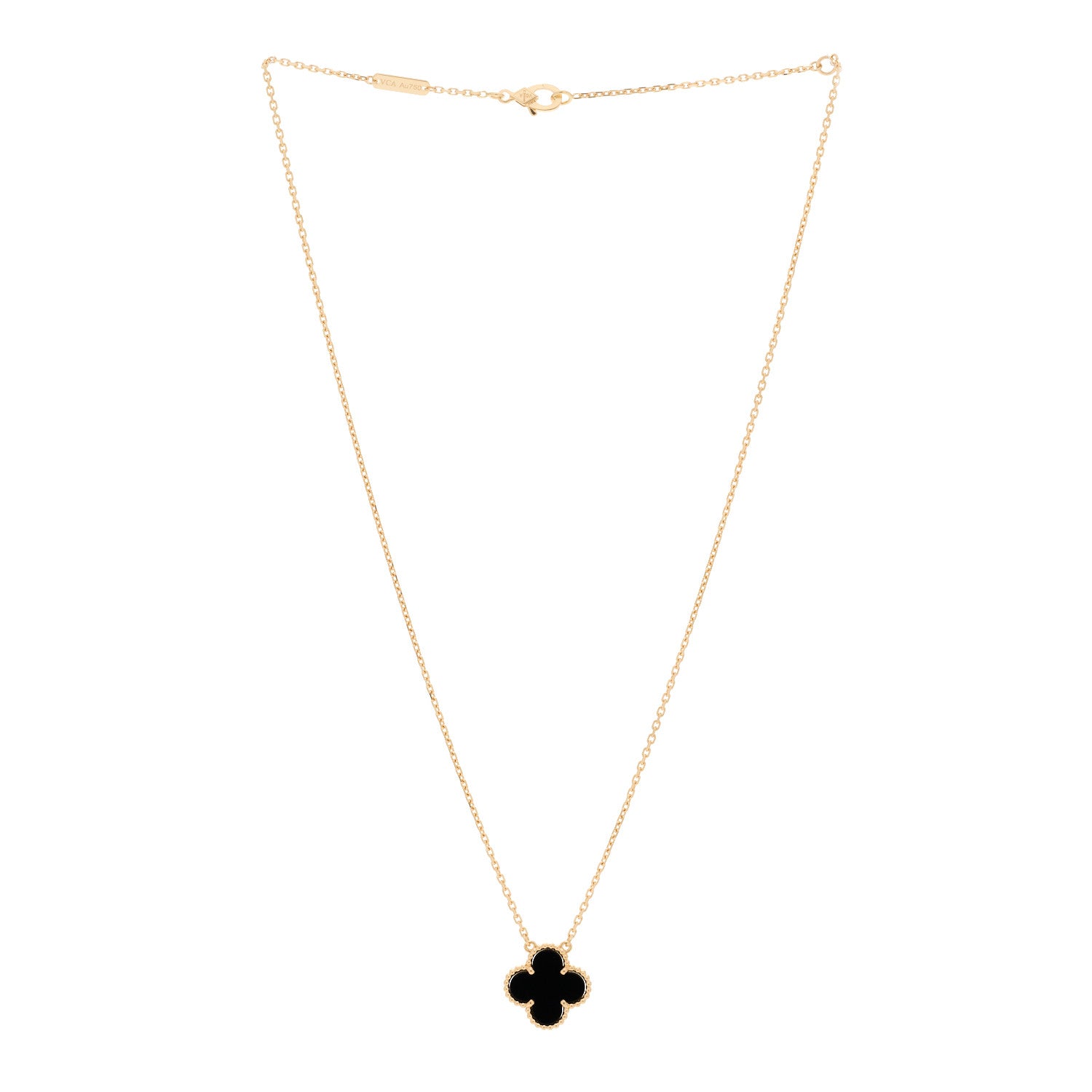 Van Cleef & Arpels 18K Yellow Gold Black Onyx Vintage Alhambra Pendant Necklace 3 of 6