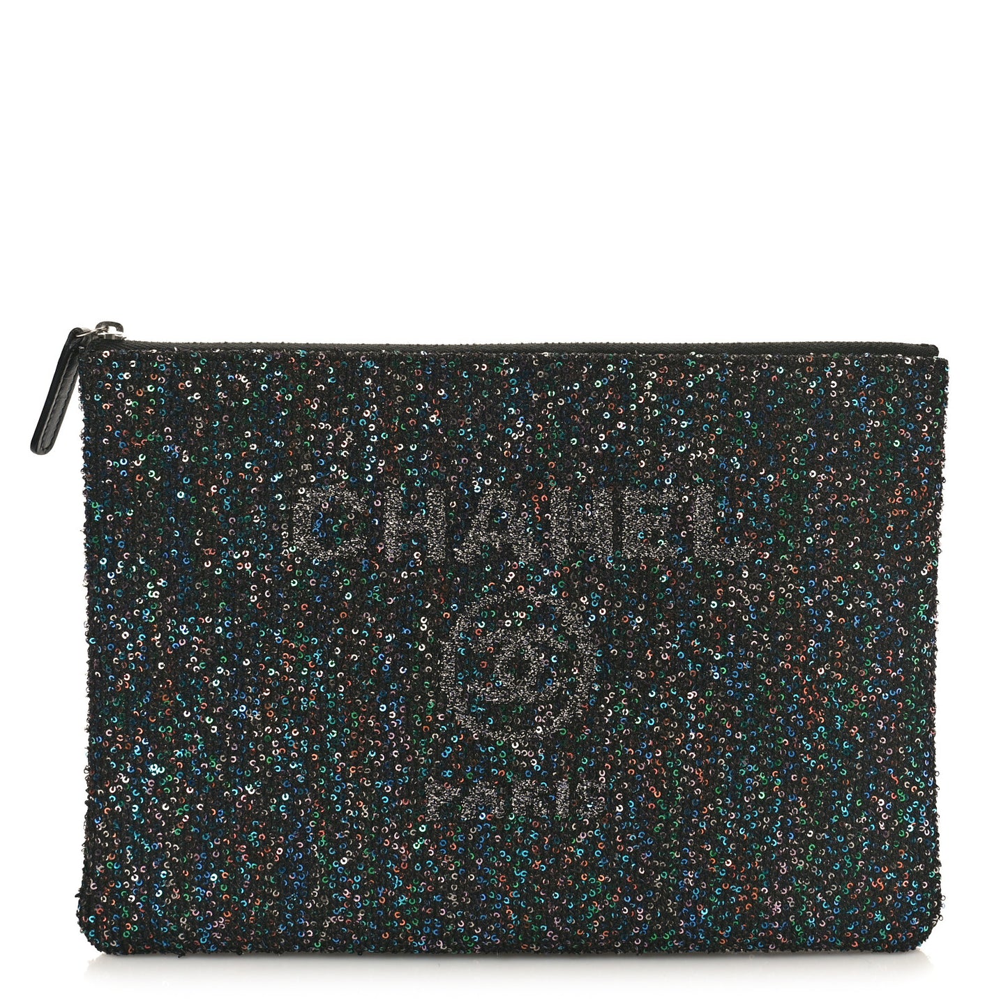 Canvas Sequin Medium Deauville Cosmetic Pouch Black