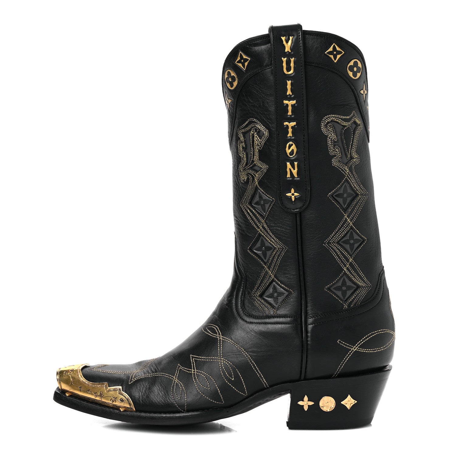 Louis Vuitton Calfskin LV Texan Mens Rider Boots 7.5 Black Gold 1 of 11