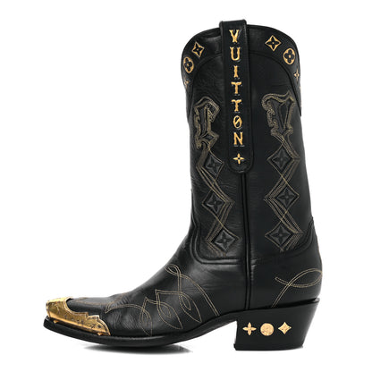 Louis Vuitton Calfskin LV Texan Mens Rider Boots 7.5 Black Gold 1 of 11