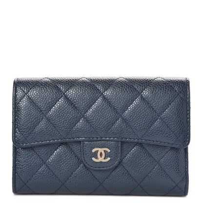 Chanel Metallic Caviar Quilted Medium Flap Wallet Dark Blue 1 of 9