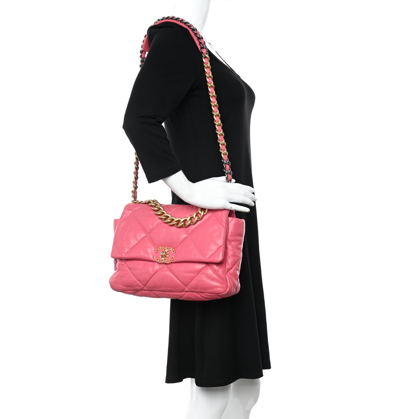 Goatskin Quilted Large Chanel 19 Flap Dark Pink