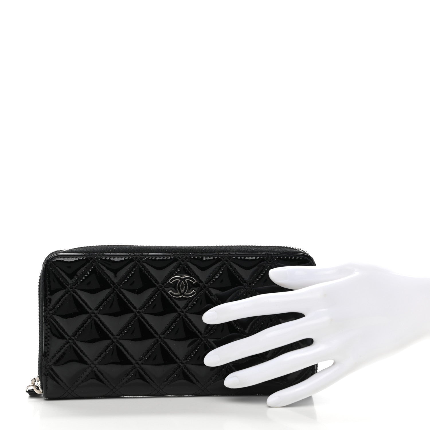Chanel Patent Quilted Large Gusset Zip Around Wallet Black 2 of 10
