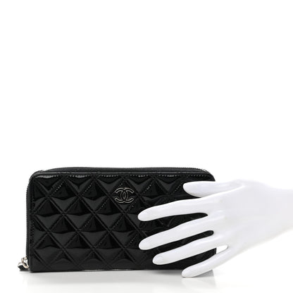 Chanel Patent Quilted Large Gusset Zip Around Wallet Black 2 of 10