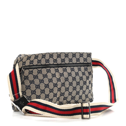 Gucci GG Monogram Web Double Pocket Belt Bag Navy 2 of 8