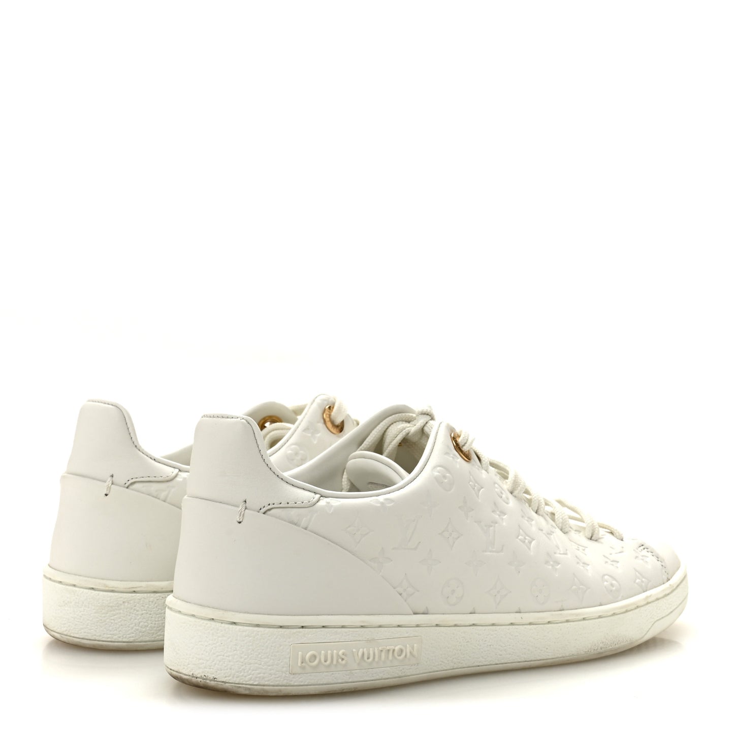 Calfskin Monogram Embossed Front Row Sneakers 36 White
