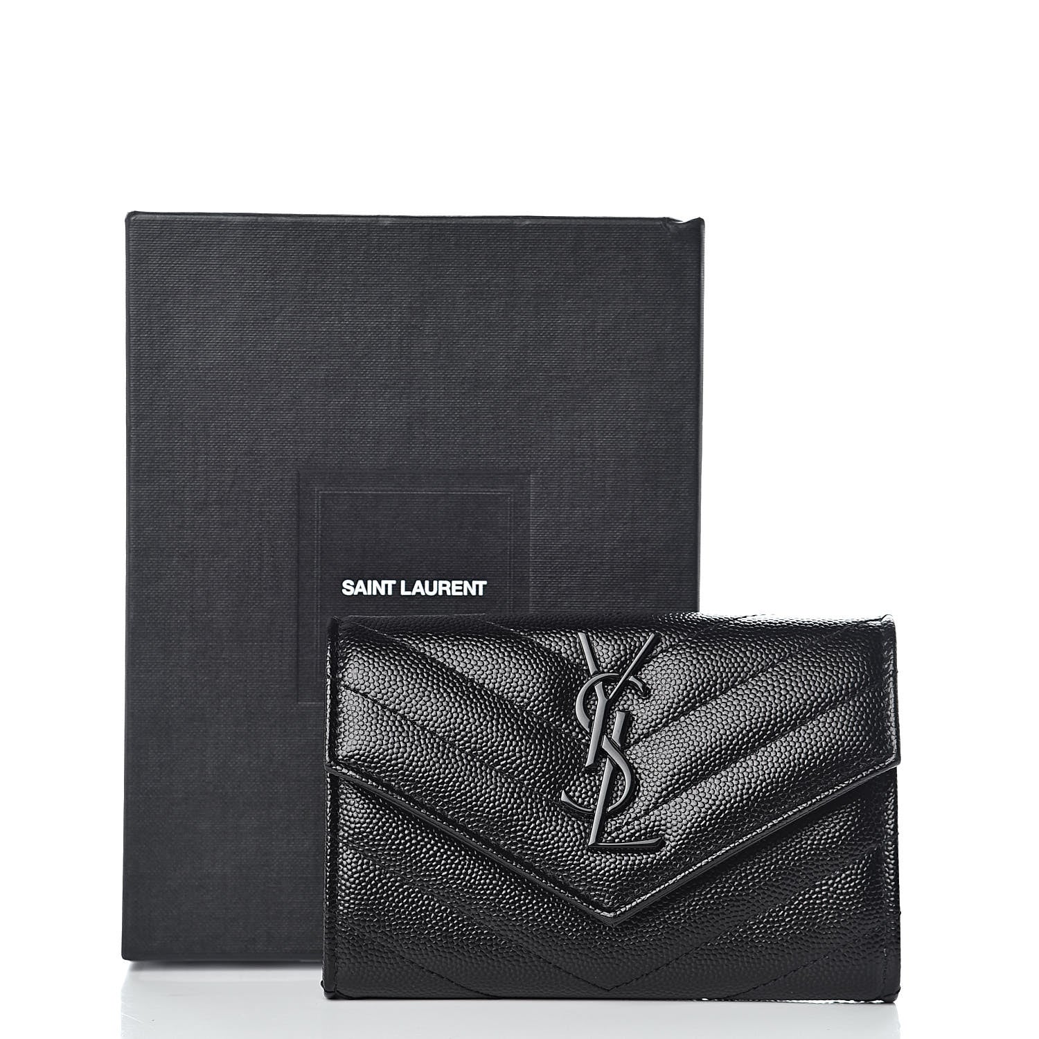 Saint Laurent Grain De Poudre Matelasse Chevron Small Monogram Envelope Wallet Black 7 of 7