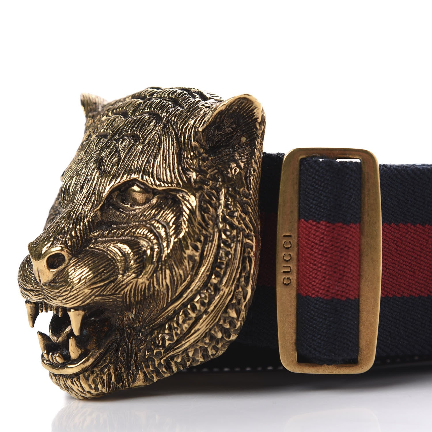 Gucci Web Feline Buckle Belt 95 38 Blue Red 5 of 5