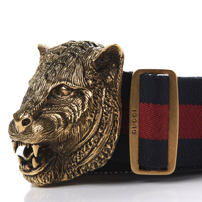 Gucci Web Feline Buckle Belt 95 38 Blue Red 5 of 5