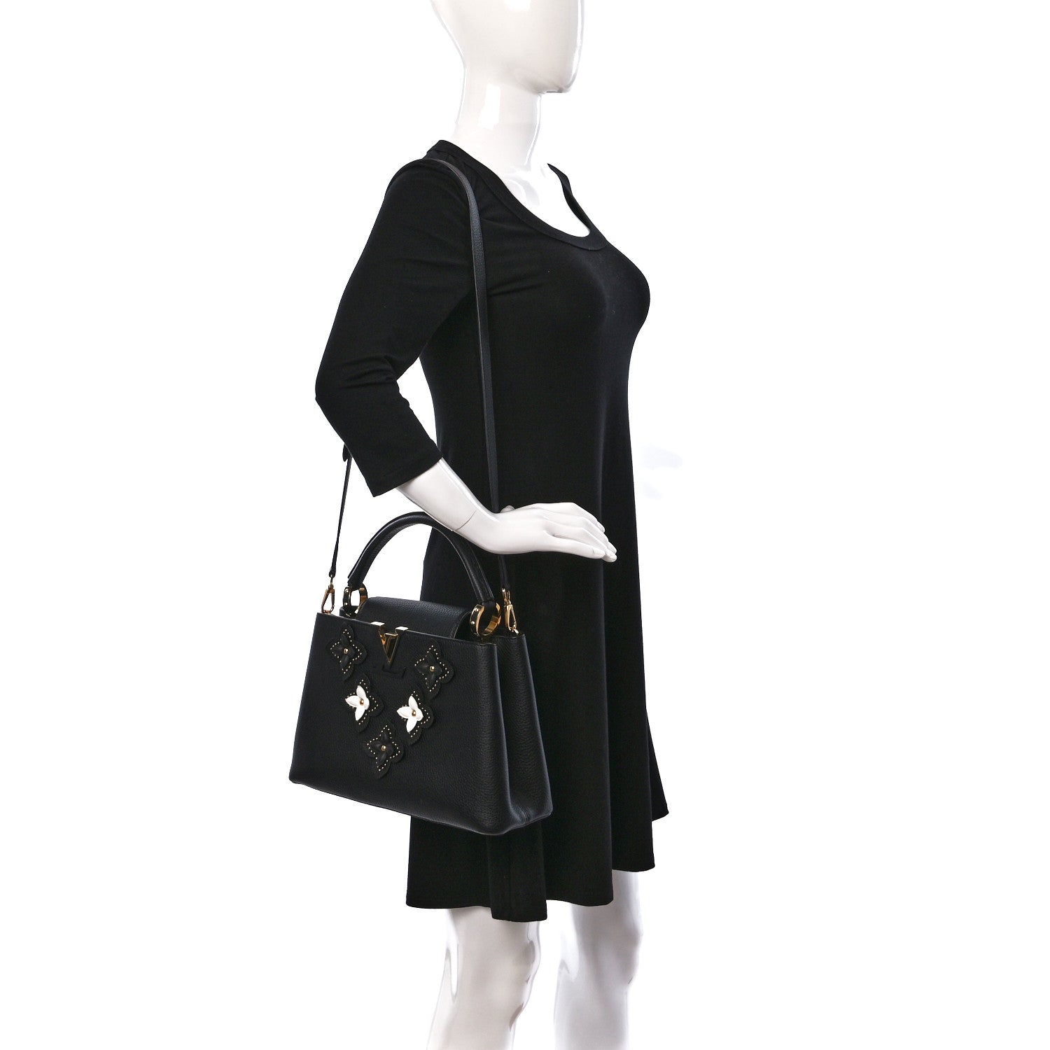 Louis Vuitton Taurillon Metallic Flowers Capucines PM Black 3 of 14