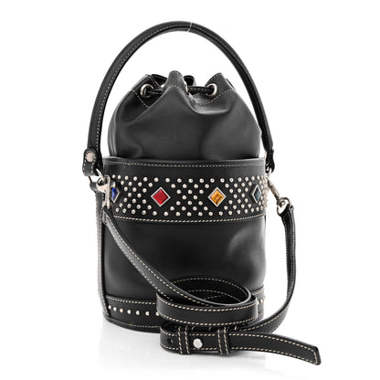 Saint Laurent Smooth Calfskin Studded Small Bahia Drawstring Bucket Bag Black Multicolor 3 of 16