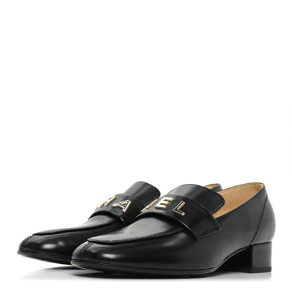Chanel Shiny Calfskin Logo Loafers 36.5 Black 3 of 10