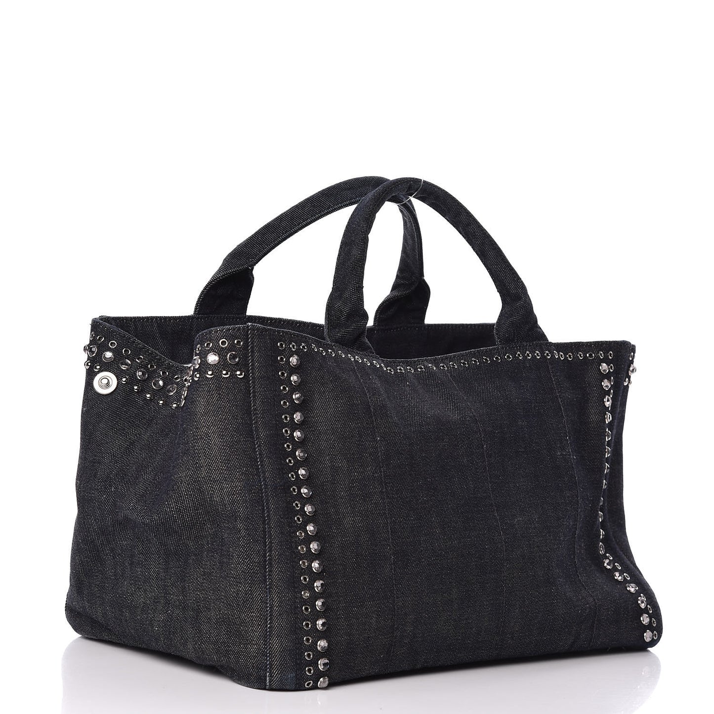 Denim Crystal Studded Canapa Tote Black