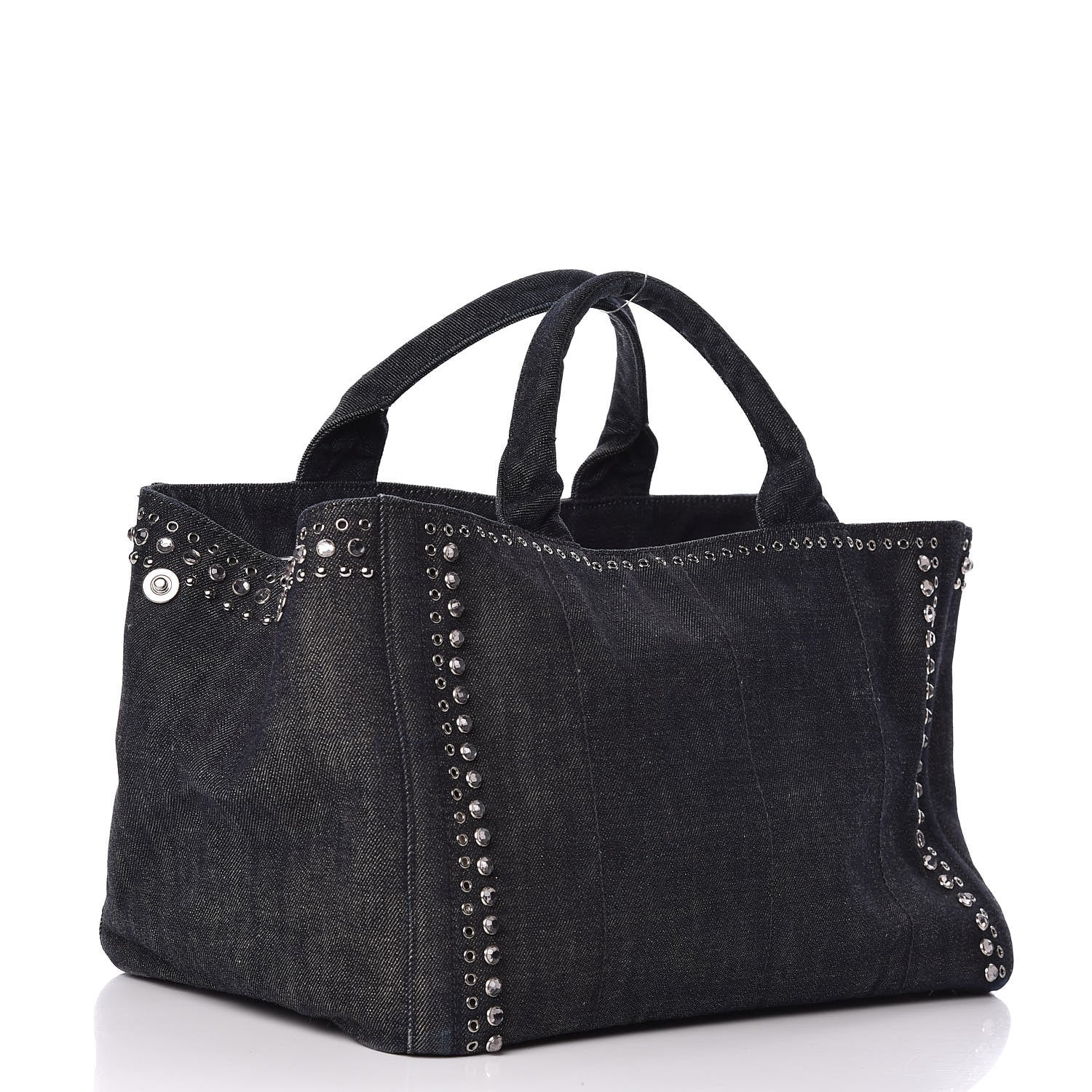 Prada Denim Crystal Studded Canapa Tote Black 3 of 11
