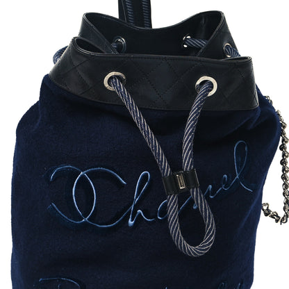 Chanel Wool Calfskin Embroidered Paris Hamburg Drawstring Backpack Navy Blue 8 of 10