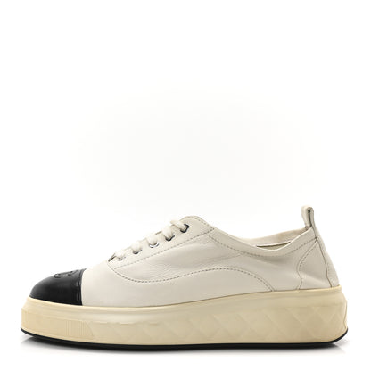 Chanel Lambskin Cap Toe CC Sneakers 39.5 White Black 1 of 9