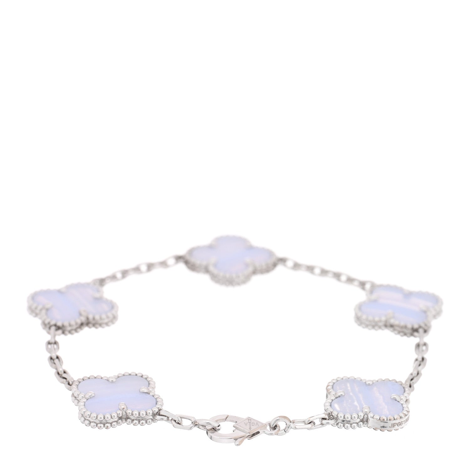 Van Cleef & Arpels 18K White Gold Chalcedony 5 Motifs Vintage Alhambra Bracelet 2 of 3