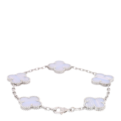 Van Cleef & Arpels 18K White Gold Chalcedony 5 Motifs Vintage Alhambra Bracelet 2 of 3