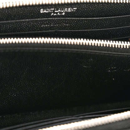 Saint Laurent Grain De Poudre Matelasse Chevron Monogram Zip Around Wallet Black 9 of 11
