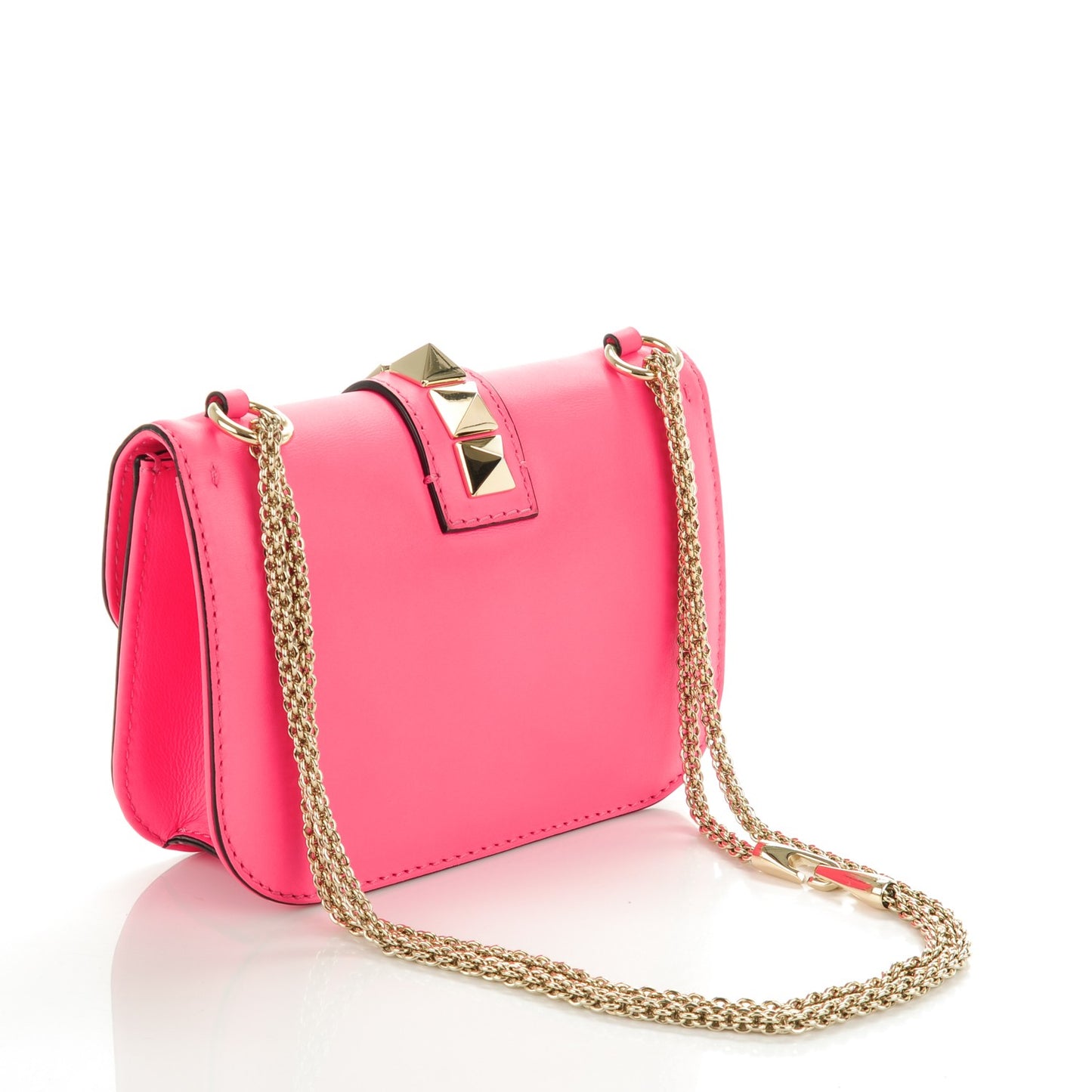 Vitello Small Glam Lock Rockstud Flap Fuxia Fluo