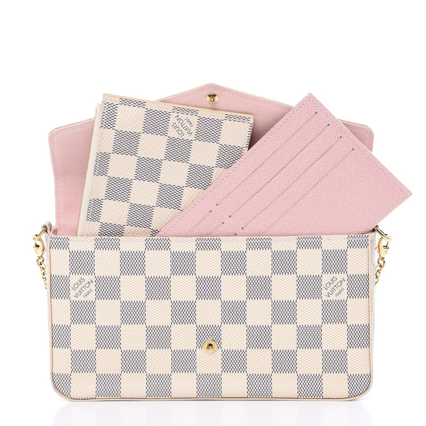 Damier Azur Pochette Felicie Chain Wallet Rose Ballerine