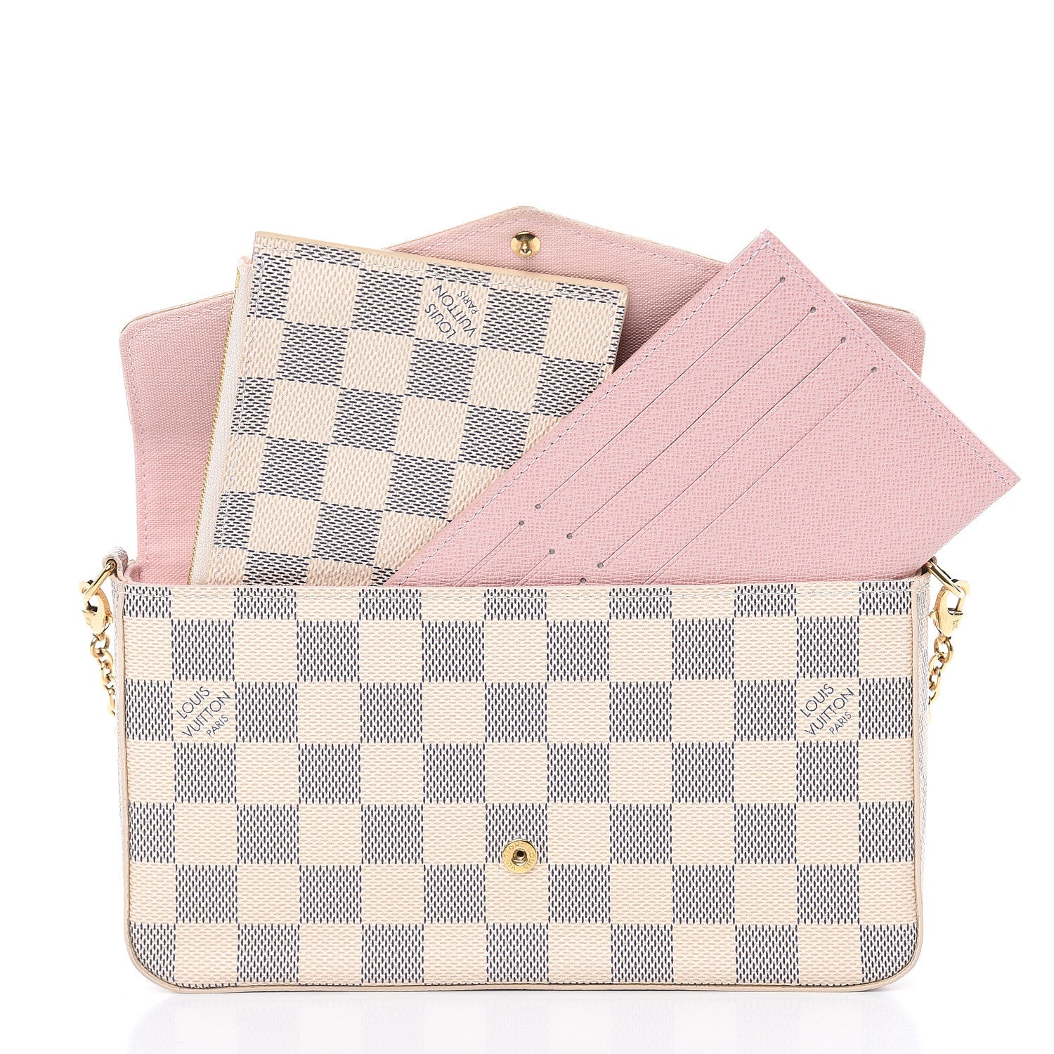 Louis Vuitton Damier Azur Pochette Felicie Chain Wallet Rose Ballerine 6 of 15