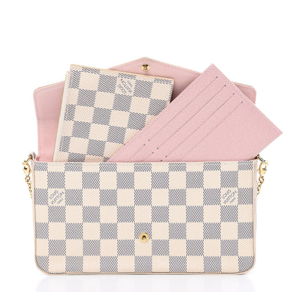 Louis Vuitton Damier Azur Pochette Felicie Chain Wallet Rose Ballerine 6 of 15