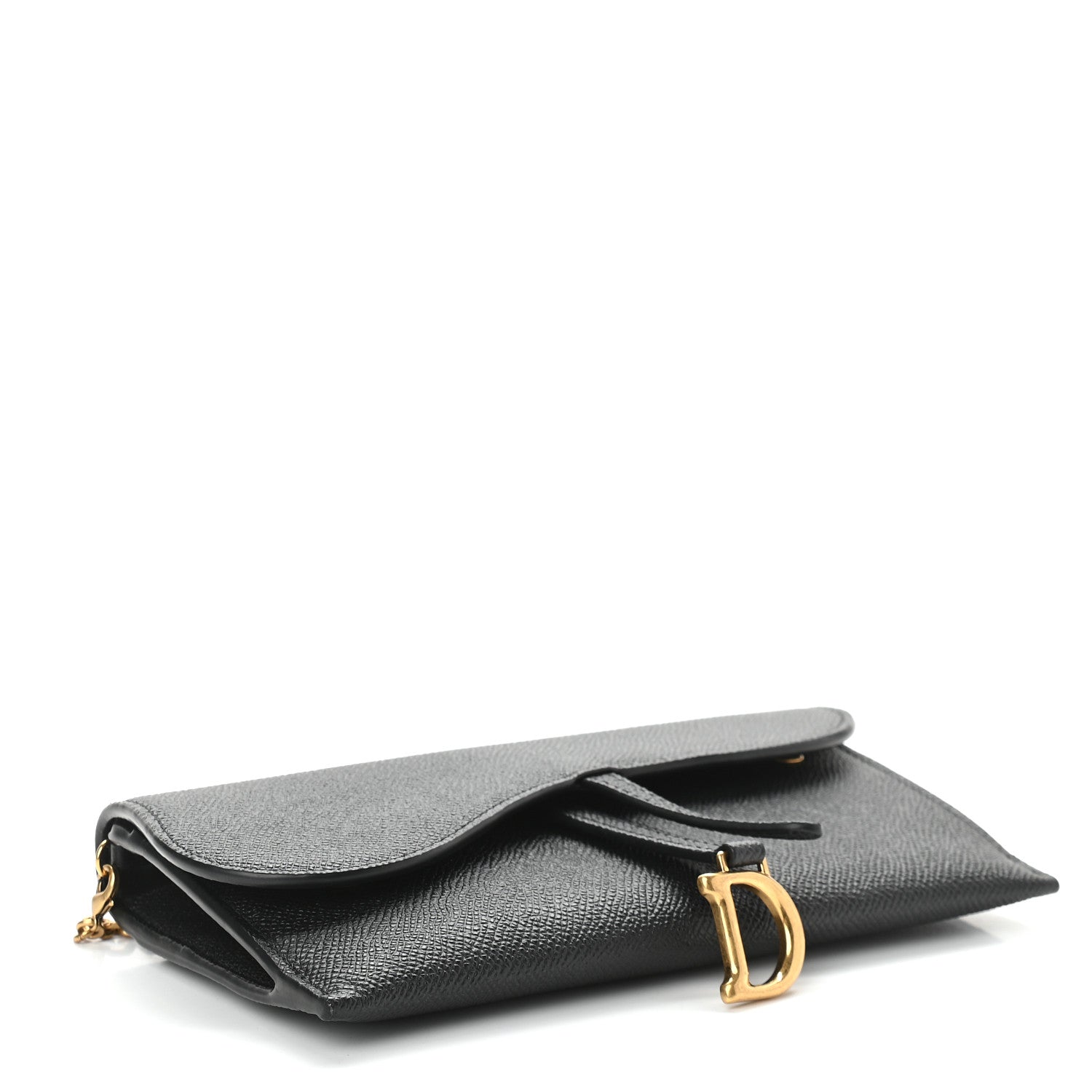 Christian Dior Grained Calfskin Saddle Chain Wallet Pouch Black 5 of 12