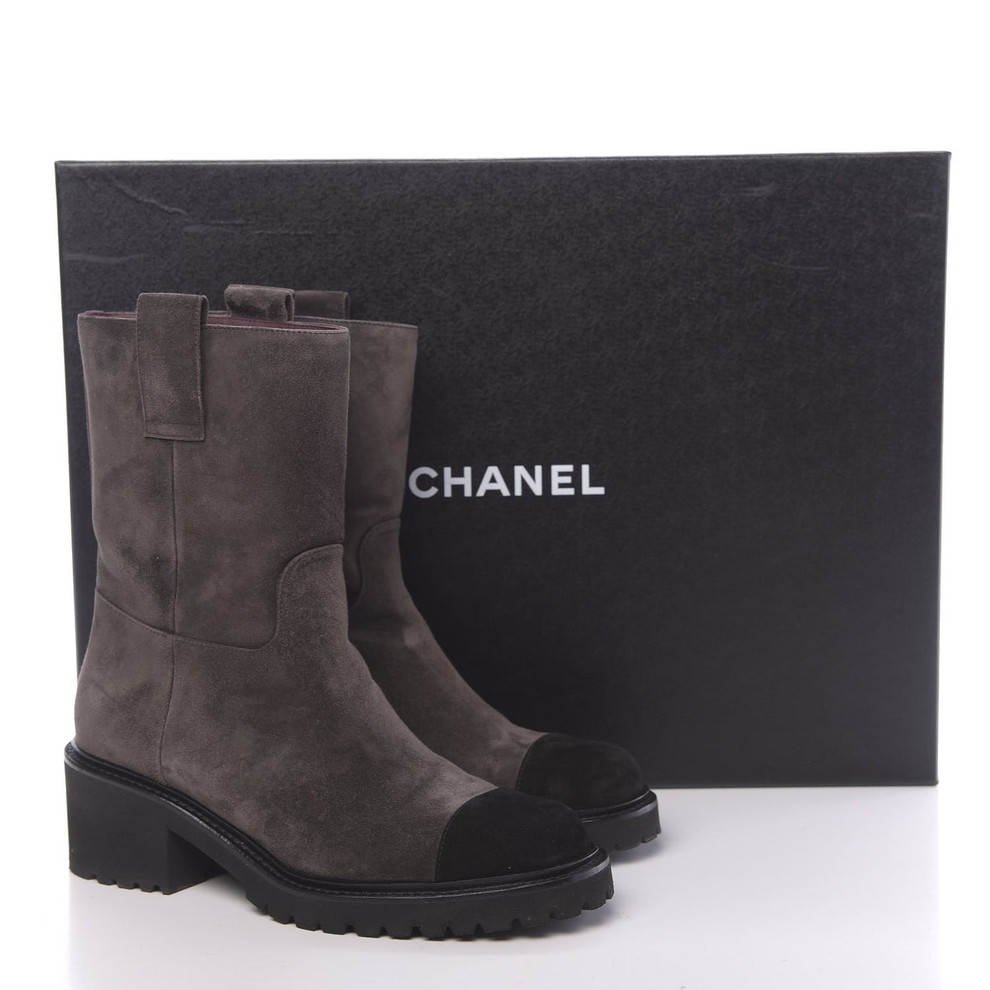 Suede Calfskin CC Cap Toe Boots 38.5 Black Brown