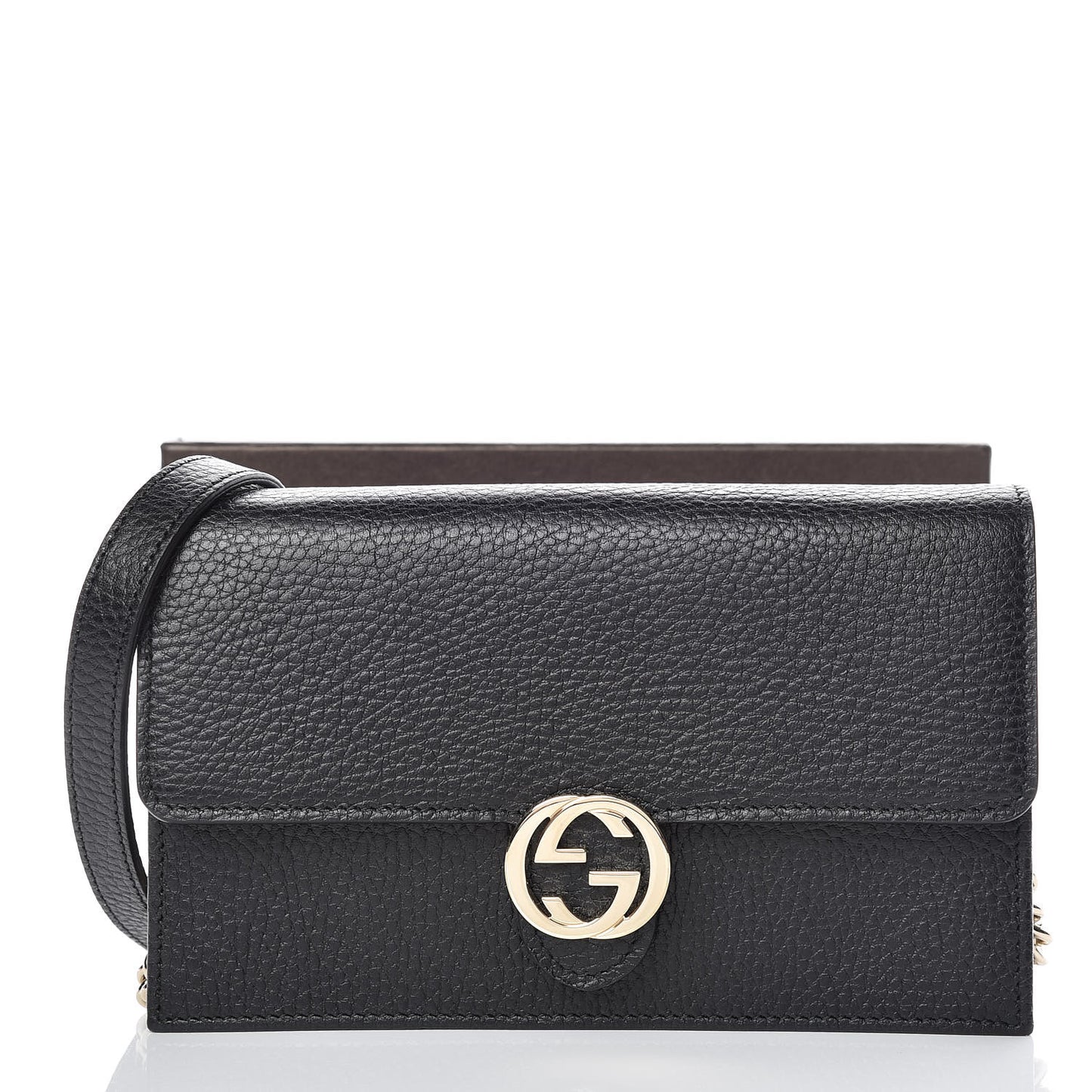 Dollar Calfskin Interlocking G Chain Wallet Black