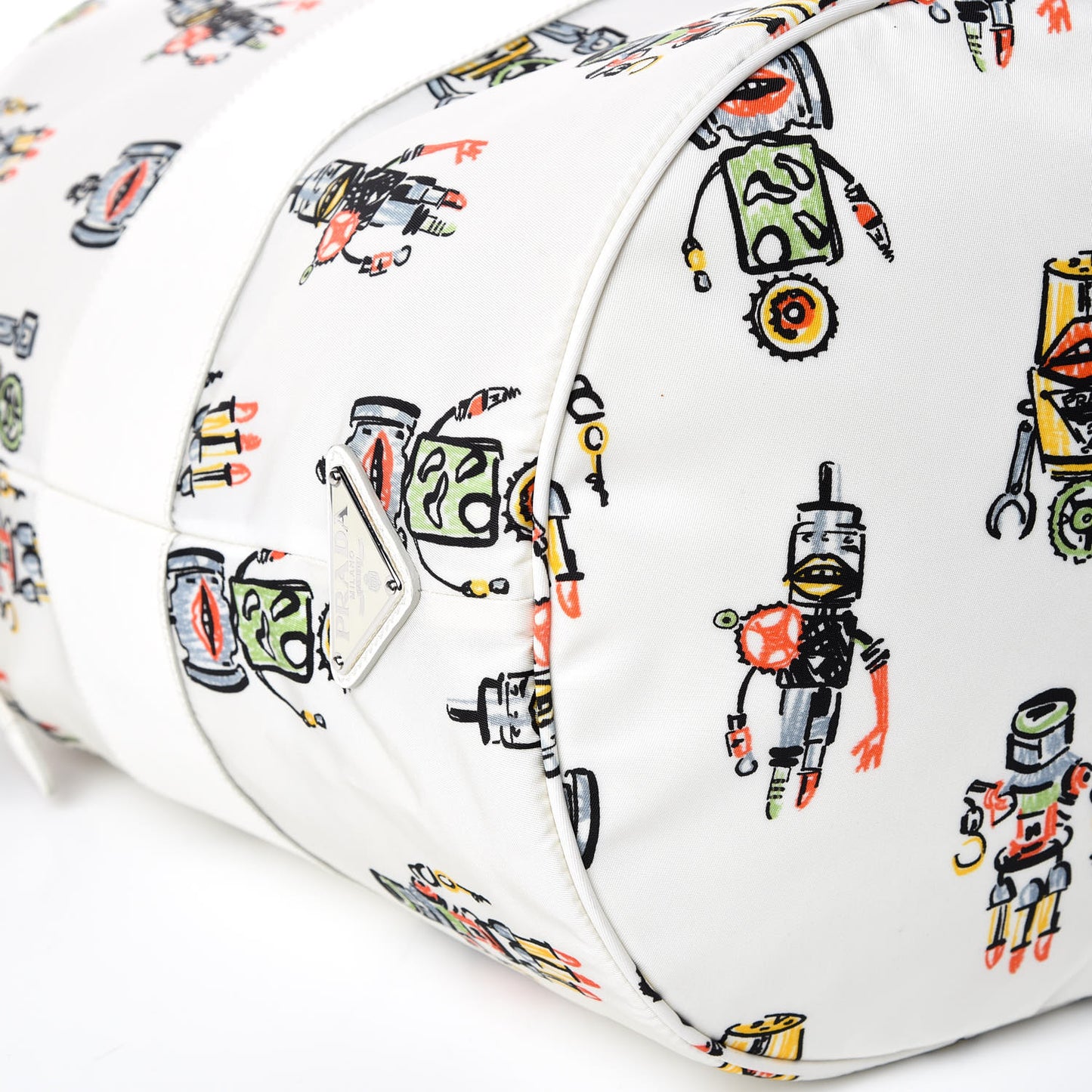Tessuto Nylon Saffiano Robot Bucket Tote Bianco