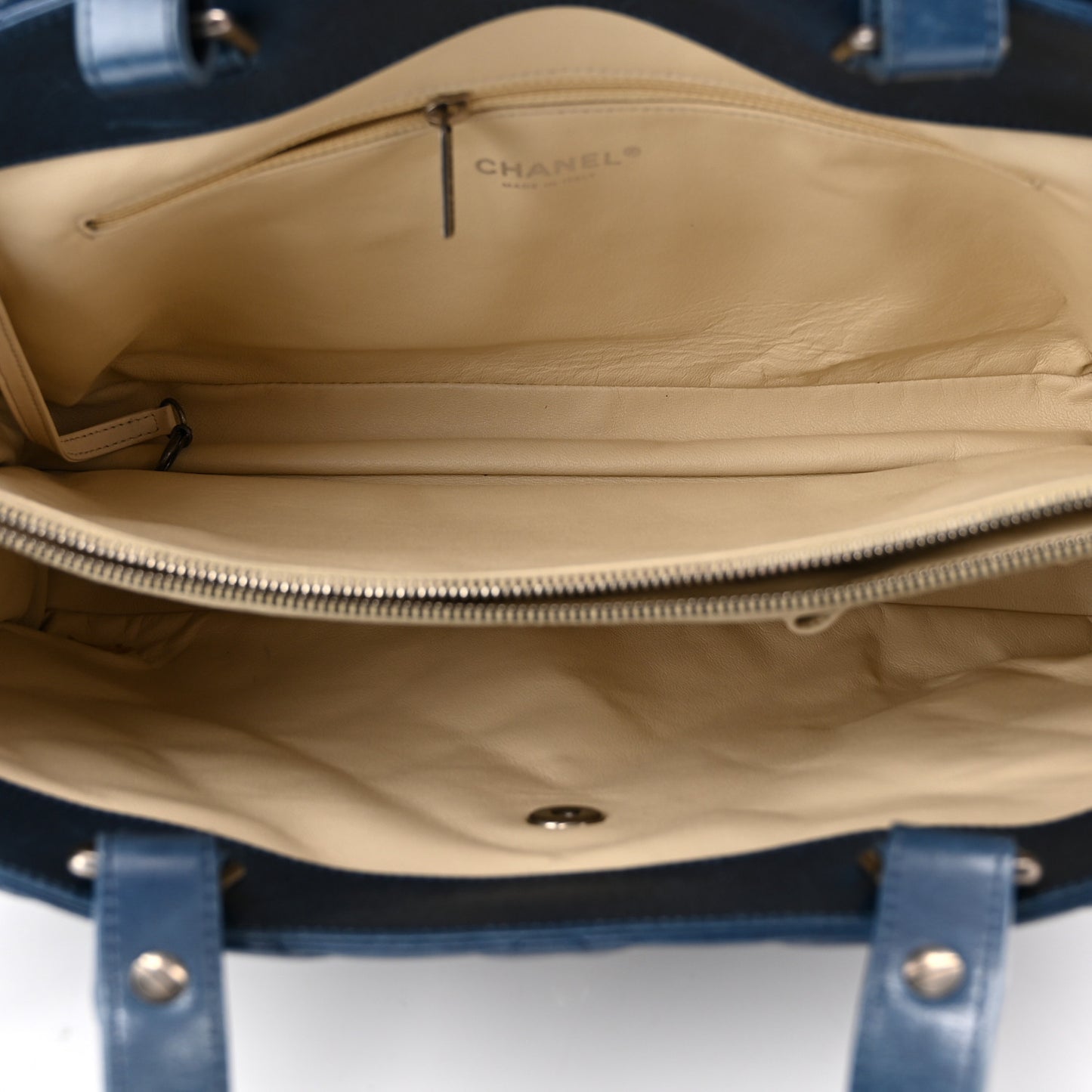 Glazed Calfskin Boy Satchel Flap Blue