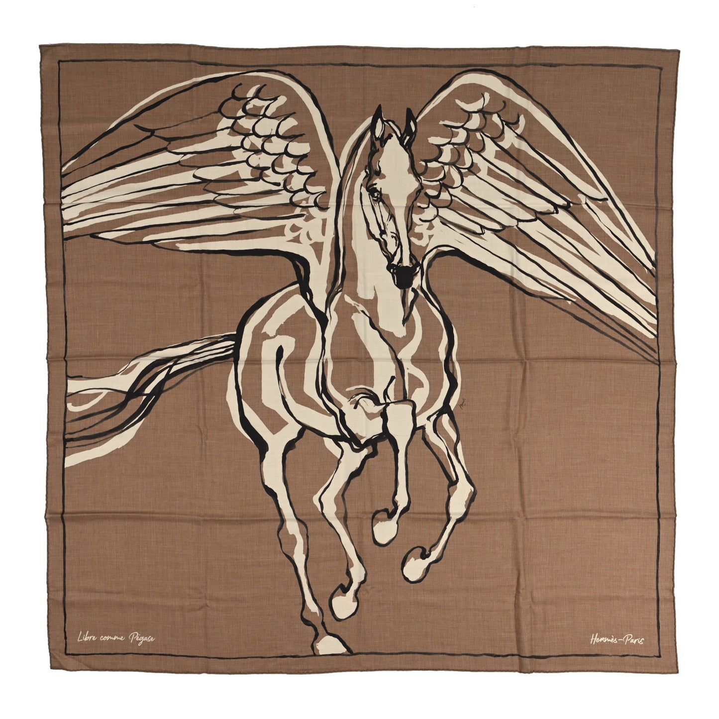 Cashmere Silk Libre Comme Pegase Shawl 140 Caramel Creme Black